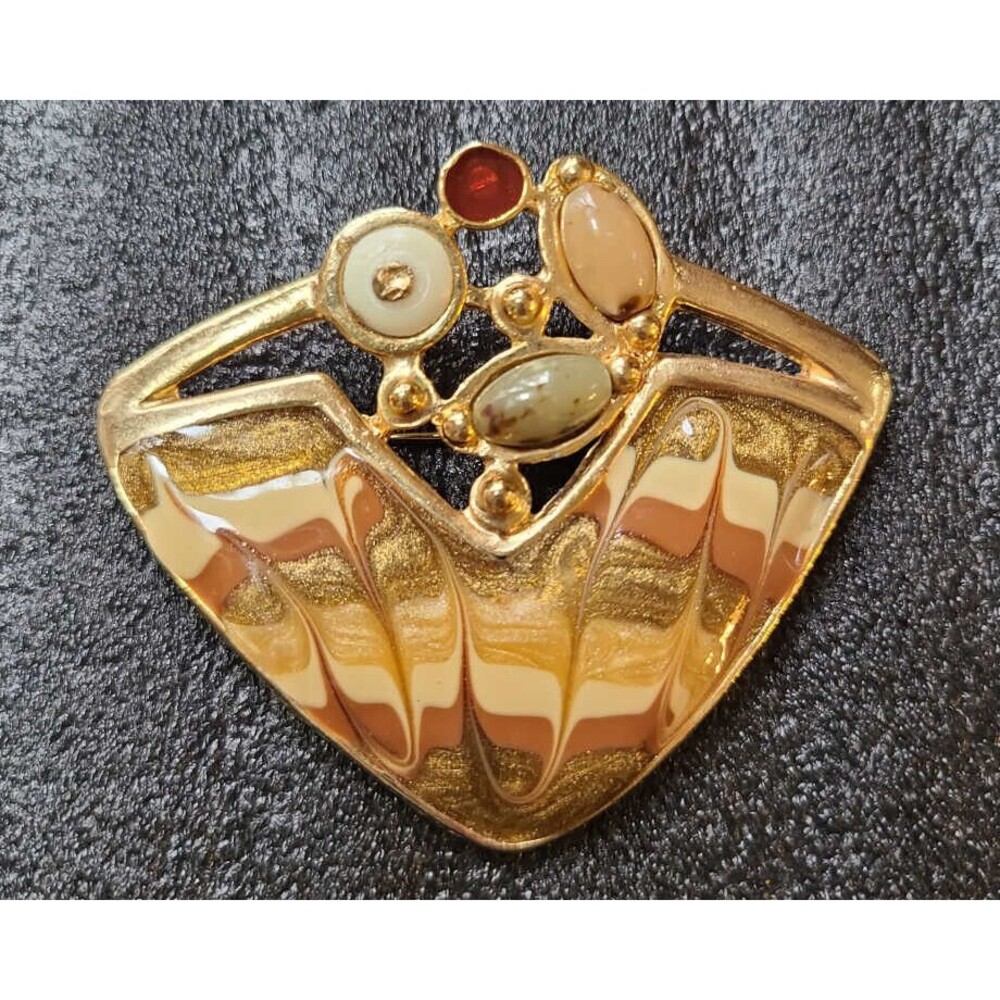 ECD Modernist Style Brooch Pin Enamel Swirl Geometric Retro Statement Jewelry
